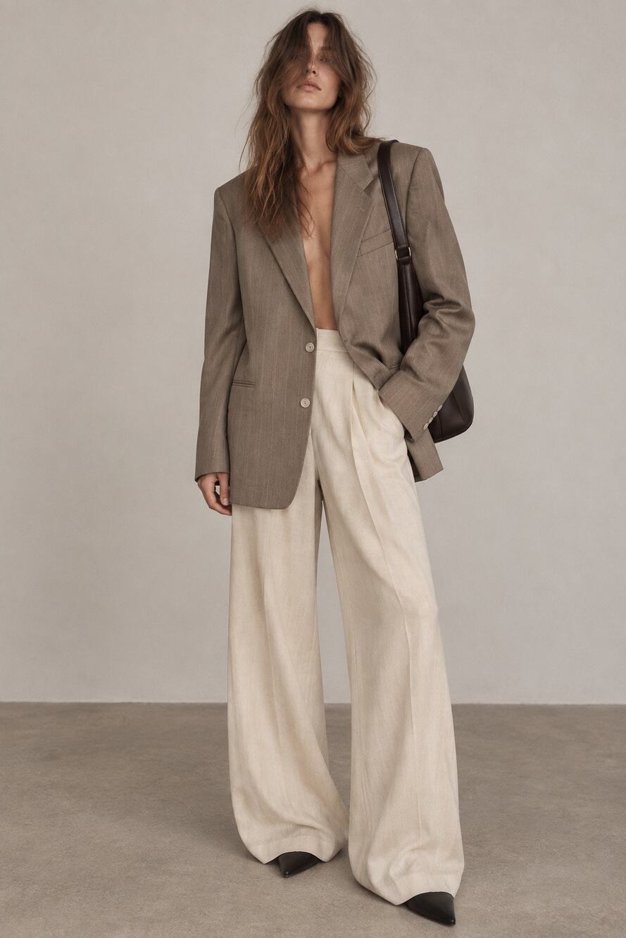 Vintage Yves Saint Laurent Oversized Blazer Suit Jacket Taupe Gray YSL Large